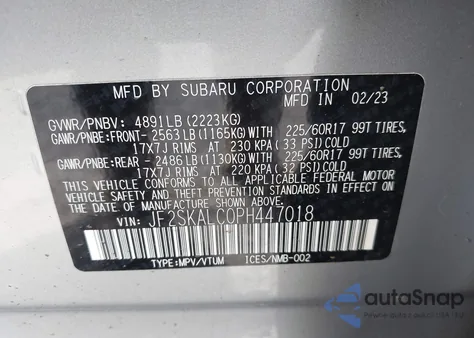 2023 Subaru Forester Wilderness из США, поврежденный, VIN JF2SKALC0PH447018
